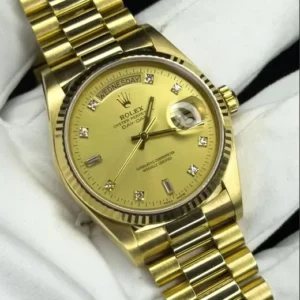 Rolex Day-Date 36mm Champagne Diamond Dial Fluted Bezel Solid 18k Yellow Gold President Bracelet 18038 | Vintage 1984 Full Set — "The Original Presidential"