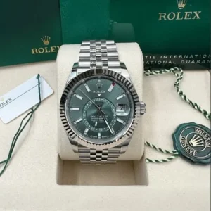 Rolex Sky-Dweller 42mm Mint Green Dial 18k White Gold Ring Command Fluted Bezel Jubilee Bracelet 336934 | Mint Condition Full Set