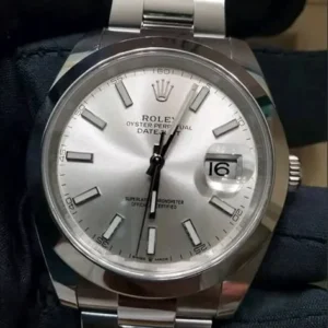 Rolex Datejust 41mm Silver Sunray Dial Smooth Bezel Oyster Bracelet 126300 | 2023 Full Set