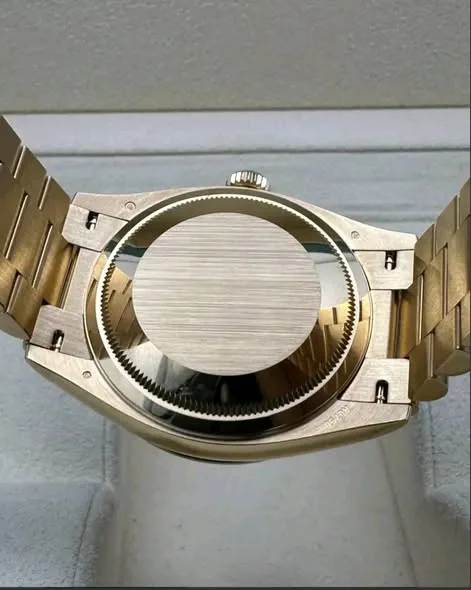 Rolex Day-Date 36mm White Mother of Pearl Diamond & Baguette Dial Fluted Bezel Solid 18k Yellow Gold President Bracelet 128238 | 2025 Mint Full Set - Image 4