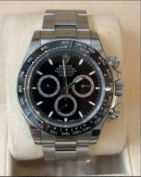 Rolex Cosmograph Daytona 40mm Black "Reverse Panda" Dial Black Cerachrom Tachymeter Bezel Oyster Bracelet 126500LN | 2024 Full Set