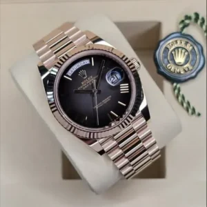 Rolex Day-Date 40mm Slate "Ombré" Dial 18k Everose Gold Fluted Bezel President Bracelet 228235 | 2025 Like New Full Set — Warranty Till 2030