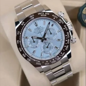Rolex Cosmograph Daytona 40mm Ice Blue Baguette Diamond Dial Chestnut Brown Cerachrom Bezel Solid 950 Platinum Oyster Bracelet 116506 | 2022 Full Set — The Rarest Daytona Ever Made