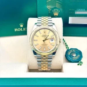 Rolex Datejust 41mm Champagne Index Dial 18k Yellow Gold Fluted Bezel Yellow Rolesor Jubilee Bracelet 126333 | 2025 Mint Full Set