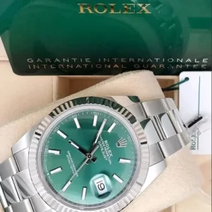 Rolex Datejust 41mm Mint Green Sunray Dial 18k White Gold Fluted Bezel Oyster Bracelet 126334 | 2025 Mint Full Set