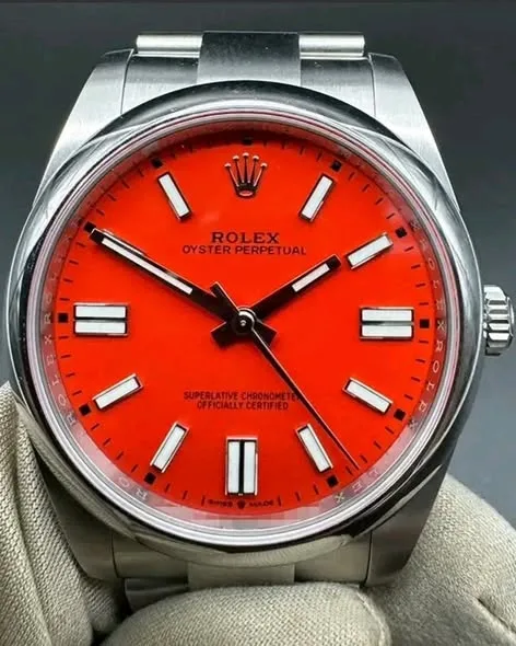 Rolex Oyster Perpetual 41mm Coral Red Lacquer Dial Smooth Bezel Oyster Bracelet 124300 | 2021 Box & Papers — Now Discontinued