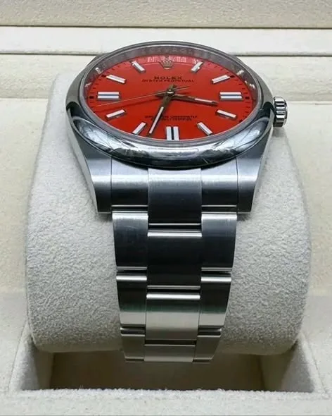 Rolex Oyster Perpetual 41mm Coral Red Lacquer Dial Smooth Bezel Oyster Bracelet 124300 | 2021 Box & Papers — Now Discontinued - Image 2