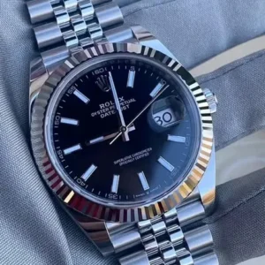 Rolex Datejust 41mm Black Sunray Stick Dial 18k White Gold Fluted Bezel Jubilee Bracelet 126334 | 2024 Mint Full Set