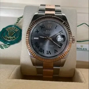 Rolex Datejust 41 Two-Tone Slate Grey Roman Dial Everose Gold Fluted Bezel Oyster Bracelet 126331 | 2021 Full Set